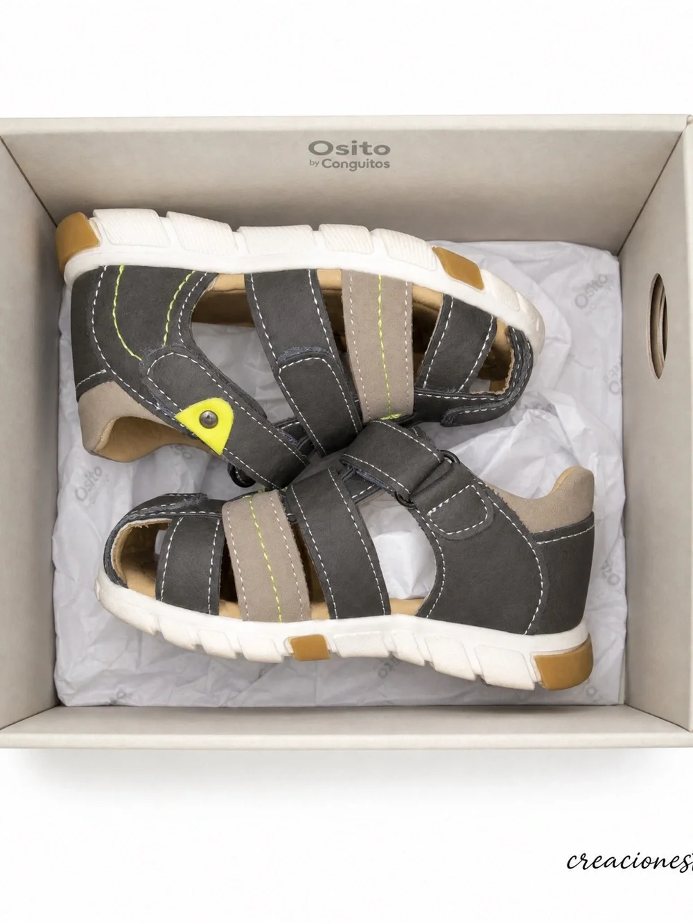Osito by Conguitos Toddler Boys Leather Sandals Closed Toe Grey Beige Size 7.5US
